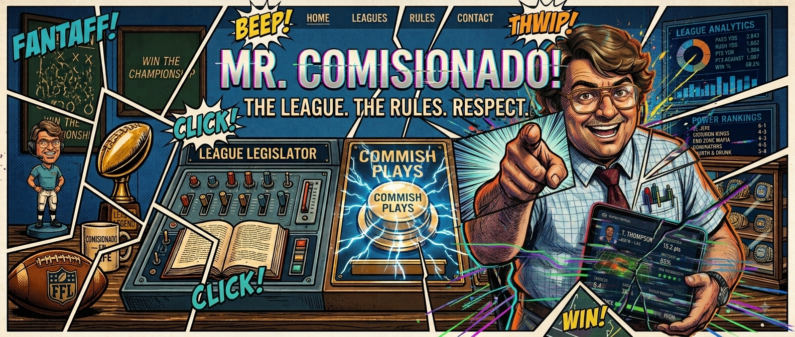 Mr. Comisionado en su war room de Fantasy Football